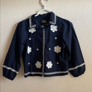 Zara Kids Dark Blue Jacket with White Floral Details